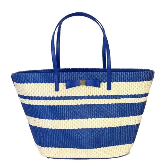 kate spade Handbags - Kate Spade Large Blue Stripes Straw Bag